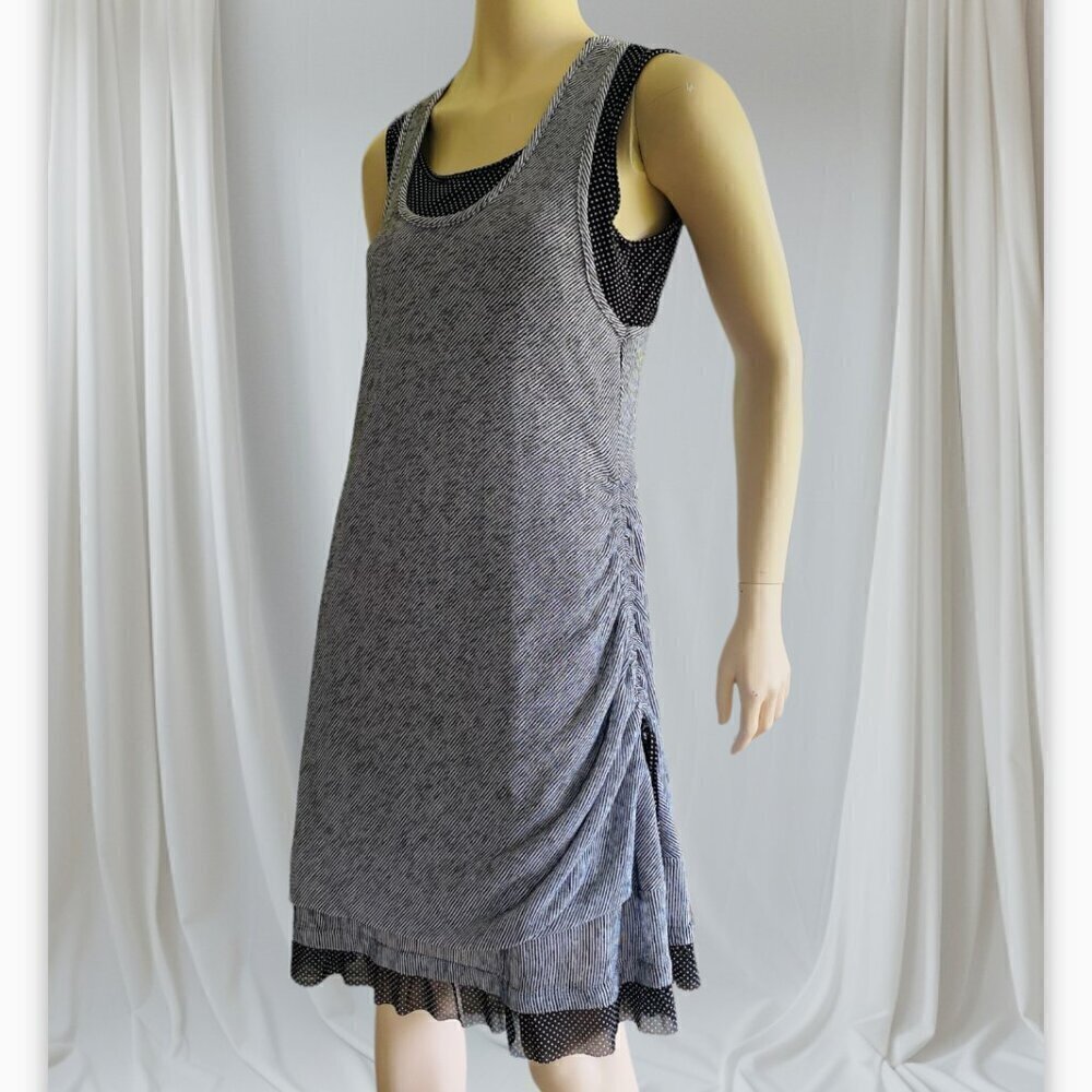 Zoe Sleeveless Layered Striped Polka Dot Trim Dress S M​​